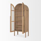 Mercana Callum Light Brown Elm Wood w/ Glass Doors Arched Curio Cabinet