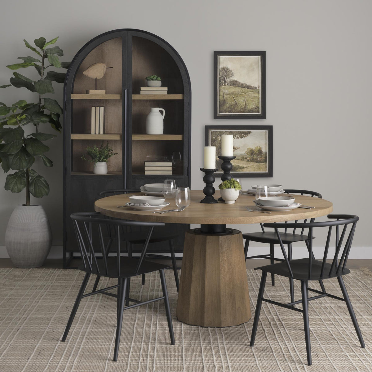 Mercana Swanson 60" Light Brown Wood Round Pedestal Dining Table