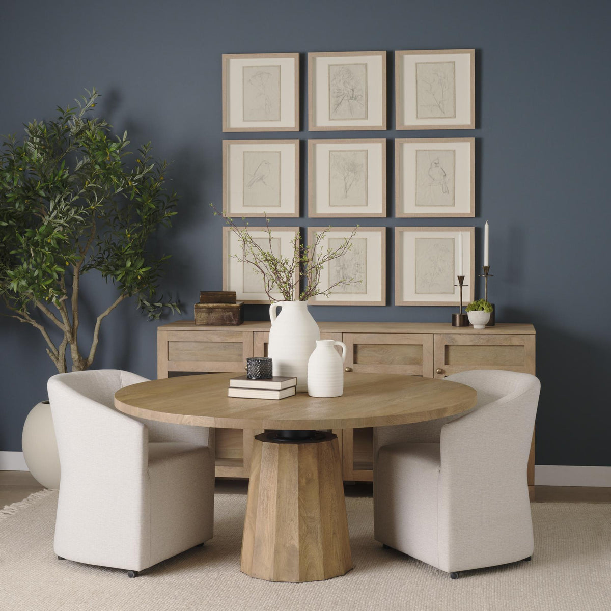 Mercana Swanson 60" Light Brown Wood Round Pedestal Dining Table