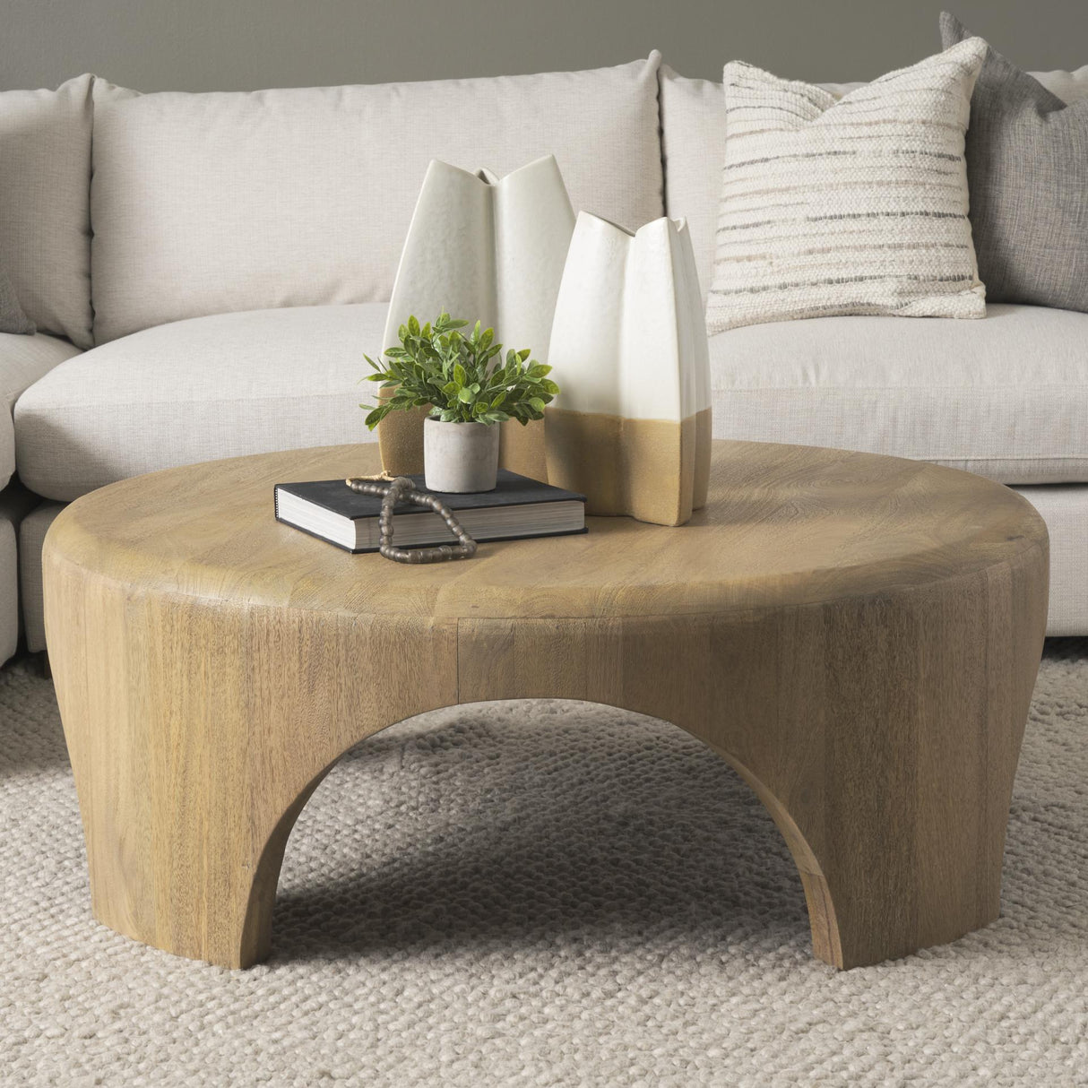 Mercana Shima Round Light Brown Wood W/Arched Legs Coffee Table