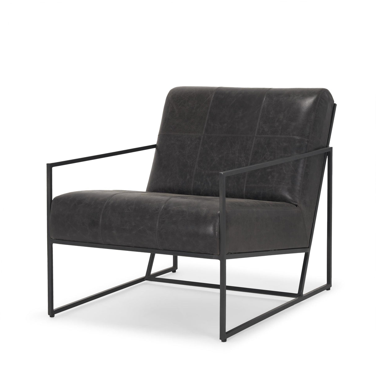 Mercana Stratton Gunmetal w/ Genuine Aged Black Leather Upholstered Accent Chair