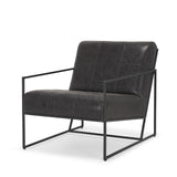 Mercana Stratton Gunmetal w/ Genuine Aged Black Leather Upholstered Accent Chair