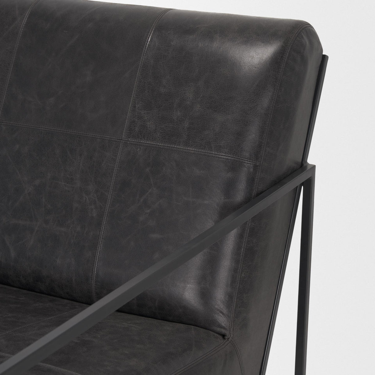 Mercana Stratton Gunmetal w/ Genuine Aged Black Leather Upholstered Accent Chair