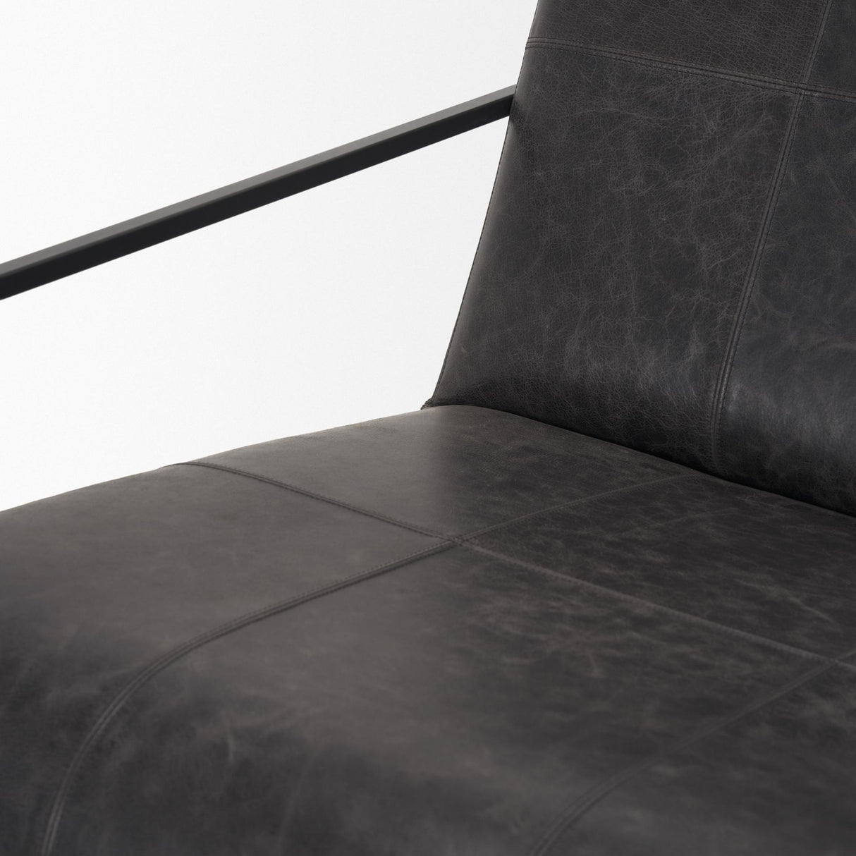 Mercana Stratton Gunmetal w/ Genuine Aged Black Leather Upholstered Accent Chair