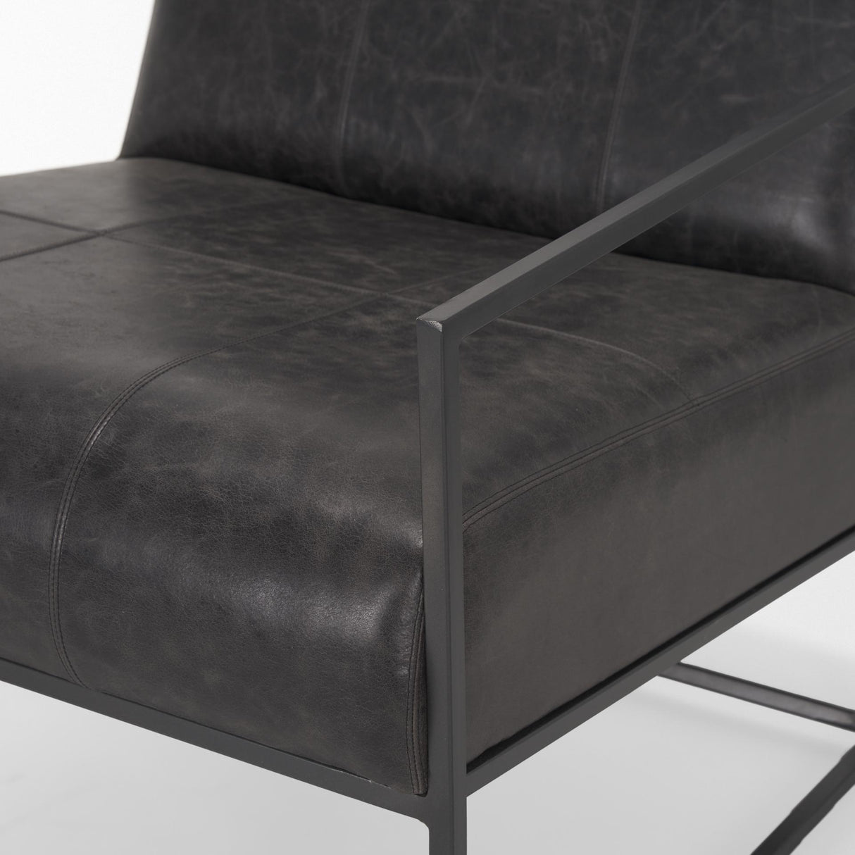 Mercana Stratton Gunmetal w/ Genuine Aged Black Leather Upholstered Accent Chair
