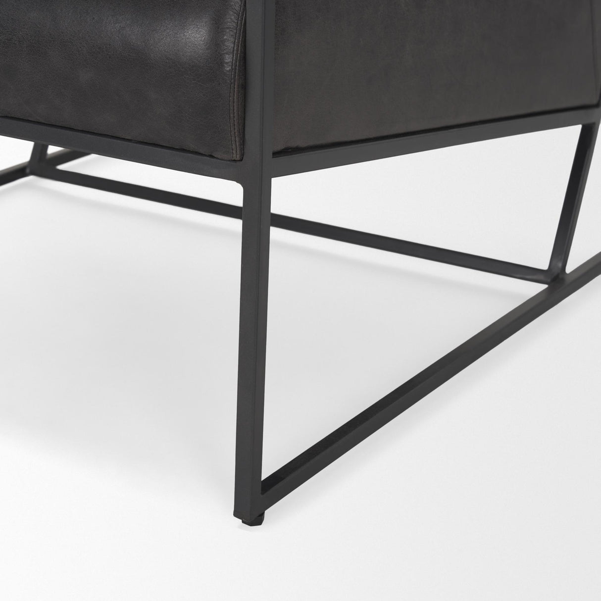 Mercana Stratton Gunmetal w/ Genuine Aged Black Leather Upholstered Accent Chair