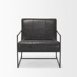 Mercana Stratton Gunmetal w/ Genuine Aged Black Leather Upholstered Accent Chair