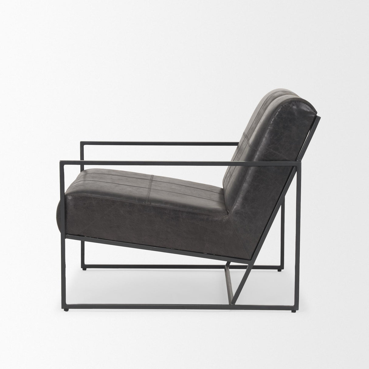 Mercana Stratton Gunmetal w/ Genuine Aged Black Leather Upholstered Accent Chair