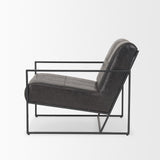 Mercana Stratton Gunmetal w/ Genuine Aged Black Leather Upholstered Accent Chair