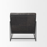 Mercana Stratton Gunmetal w/ Genuine Aged Black Leather Upholstered Accent Chair