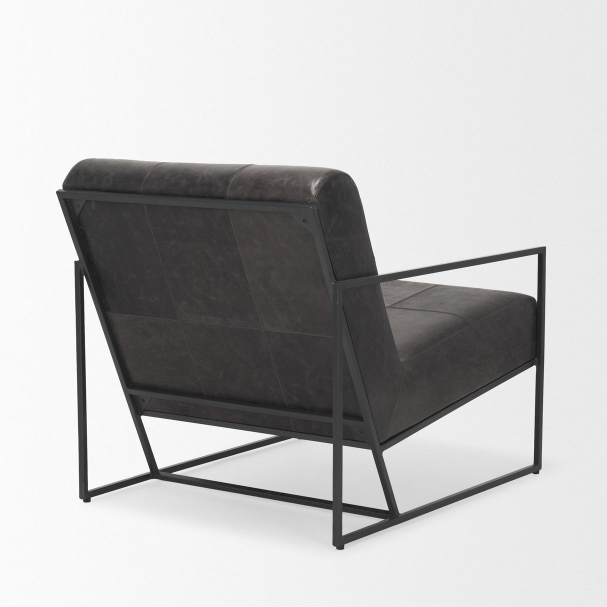 Mercana Stratton Gunmetal w/ Genuine Aged Black Leather Upholstered Accent Chair