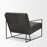 Mercana Stratton Gunmetal w/ Genuine Aged Black Leather Upholstered Accent Chair