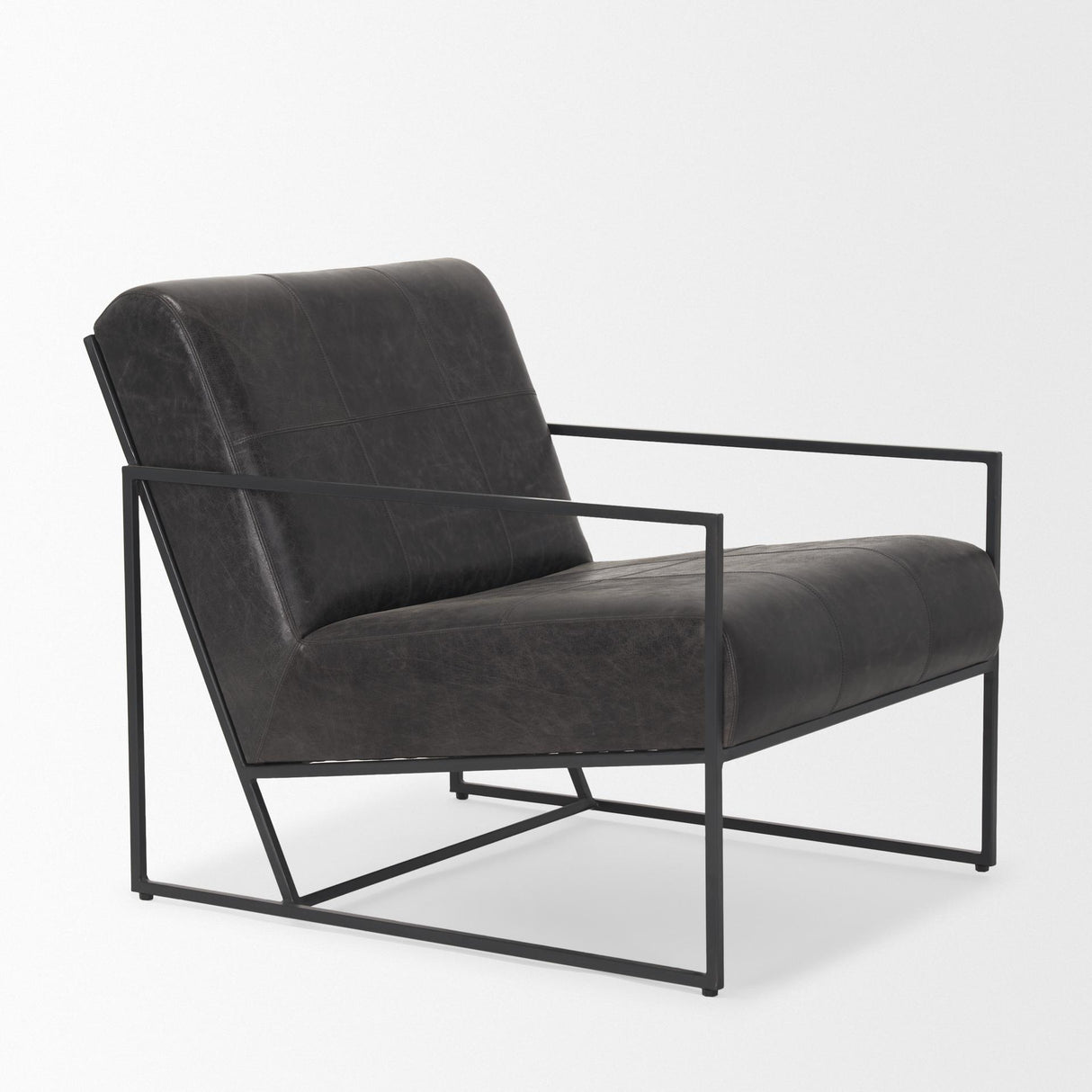 Mercana Stratton Gunmetal w/ Genuine Aged Black Leather Upholstered Accent Chair