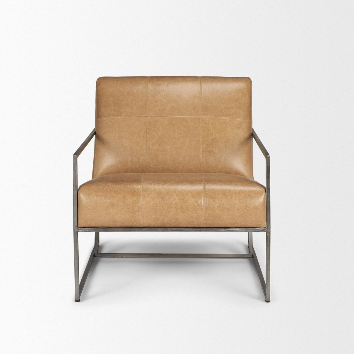 Mercana Stratton Gunmetal w/ Genuine Brown Leather Upholstered Accent Chair
