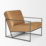 Mercana Stratton Gunmetal w/ Genuine Brown Leather Upholstered Accent Chair