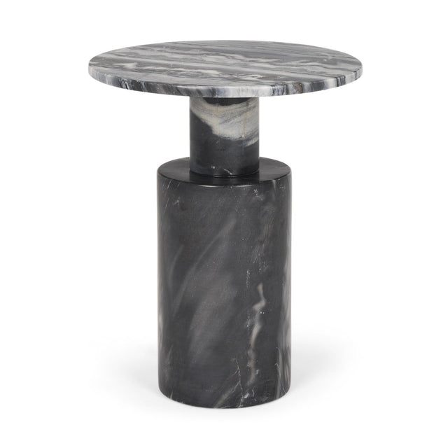Mercana Taite Solid Dark Gray Marble Pedestal Accent Table