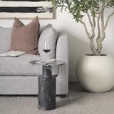 Mercana Taite Solid Dark Gray Marble Pedestal Accent Table