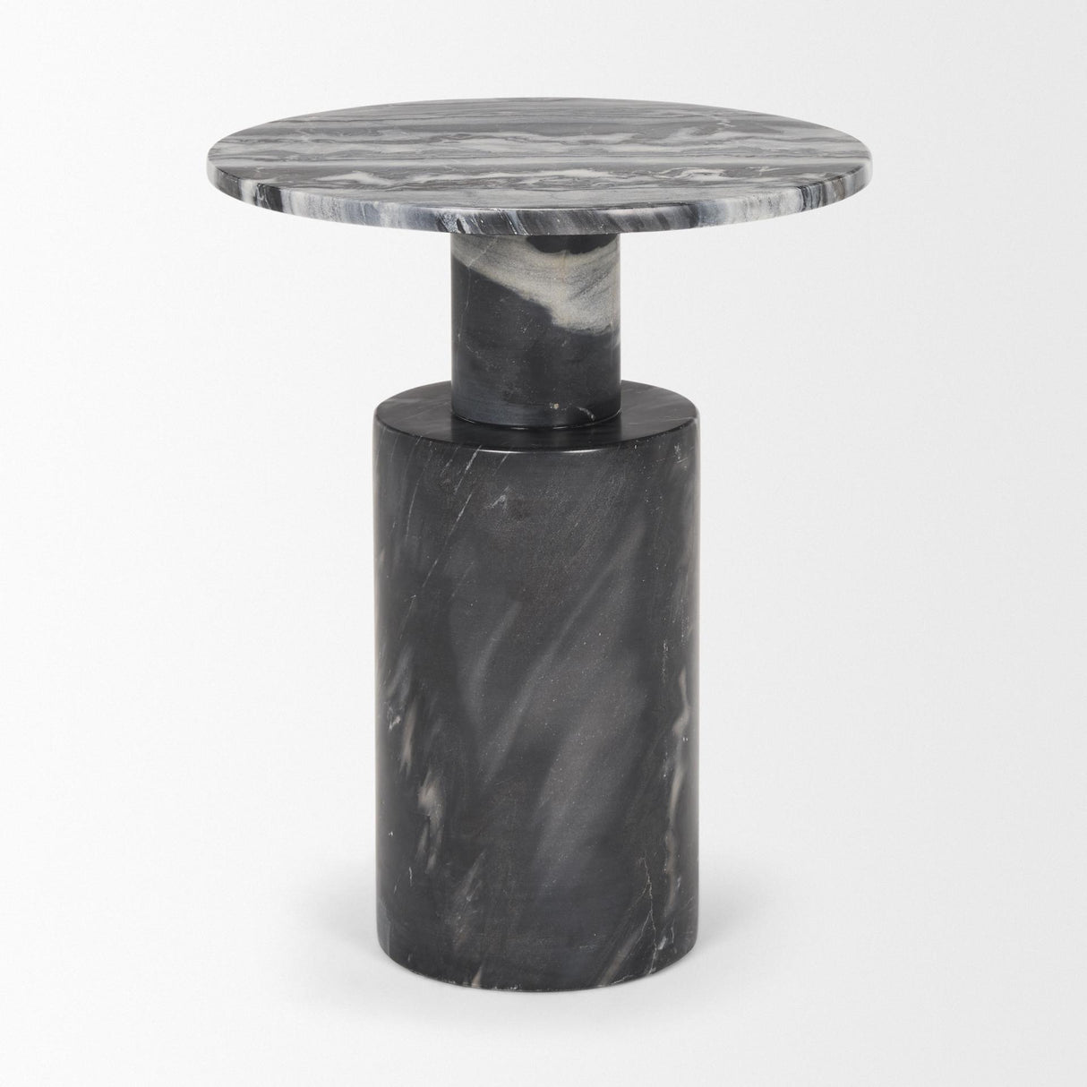 Mercana Taite Solid Dark Gray Marble Pedestal Accent Table