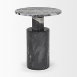 Mercana Taite Solid Dark Gray Marble Pedestal Accent Table
