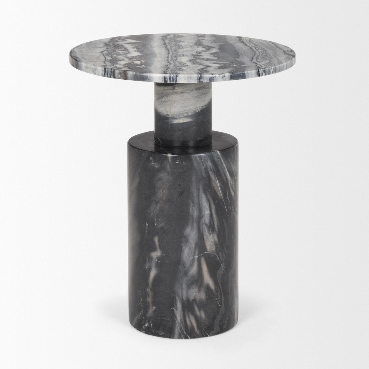Mercana Taite Solid Dark Gray Marble Pedestal Accent Table