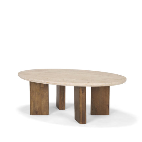 Mercana Syona Travertine + Mango Wood leg Oval Coffee table
