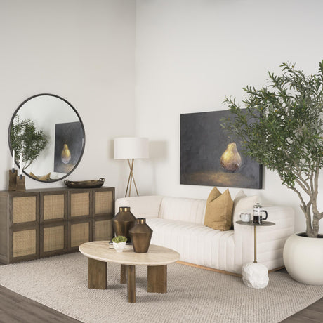 Mercana Syona Travertine + Mango Wood leg Oval Coffee table