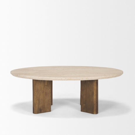 Mercana Syona Travertine + Mango Wood leg Oval Coffee table