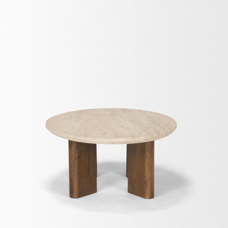 Mercana Syona Travertine + Mango Wood leg Oval Coffee table