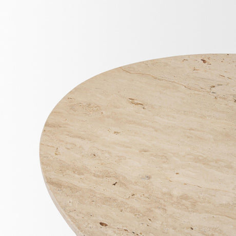 Mercana Syona Travertine + Mango Wood leg Oval Coffee table