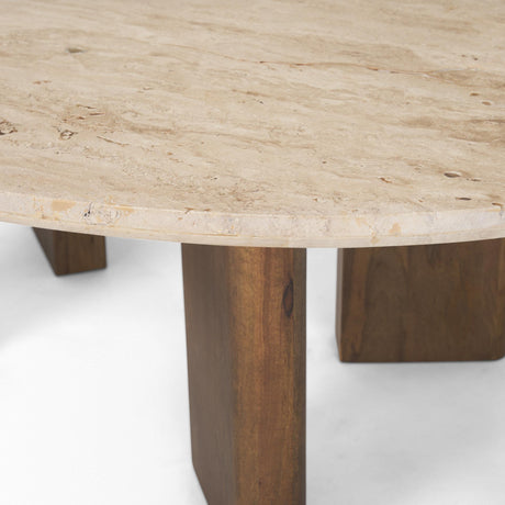 Mercana Syona Travertine + Mango Wood leg Oval Coffee table