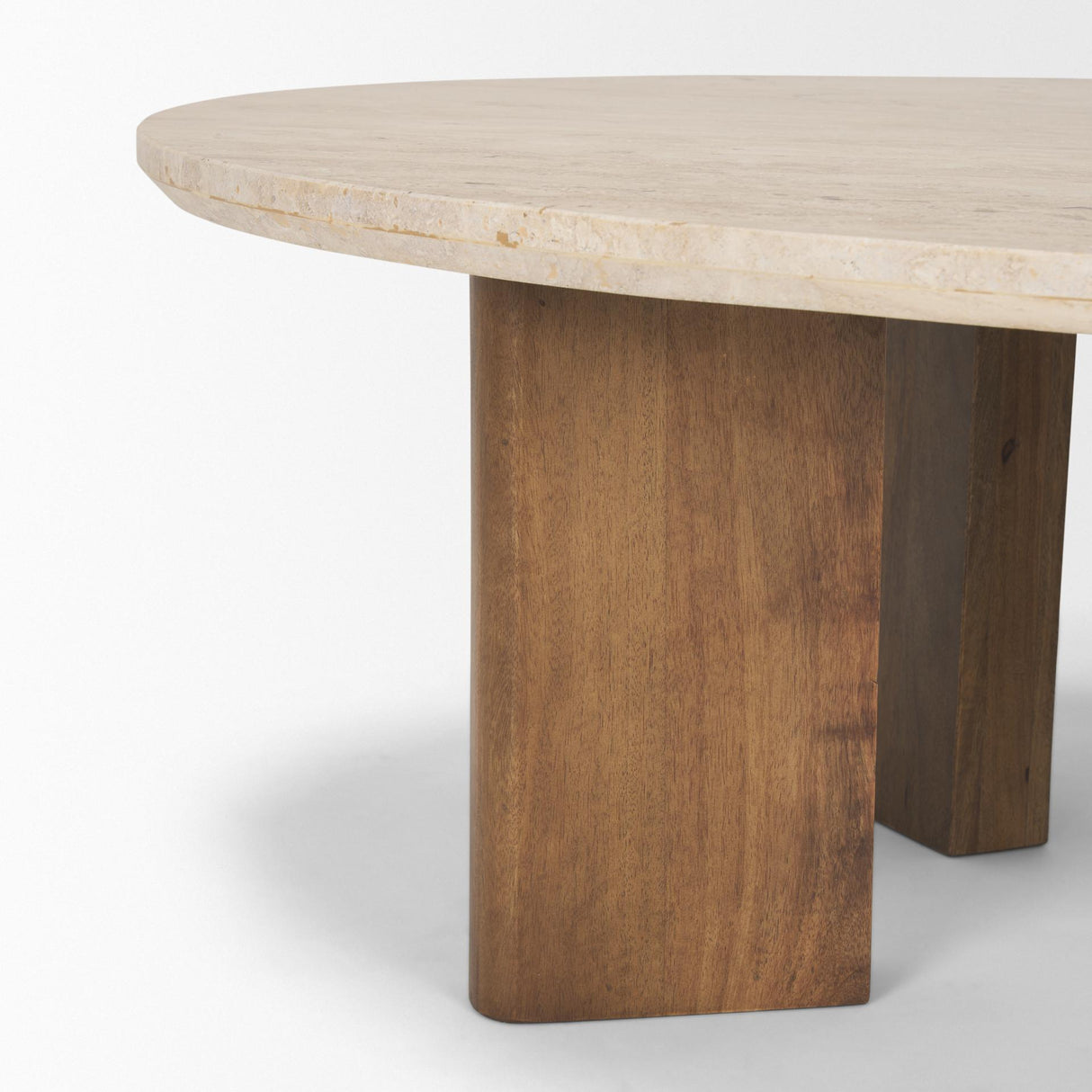 Mercana Syona Travertine + Mango Wood leg Oval Coffee table
