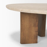 Mercana Syona Travertine + Mango Wood leg Oval Coffee table