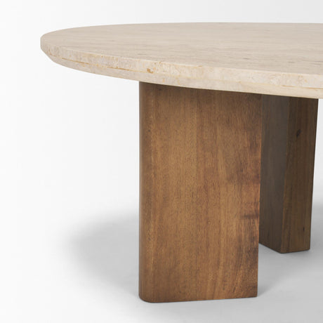 Mercana Syona Travertine + Mango Wood leg Oval Coffee table
