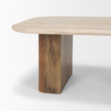 Mercana Symona Travertine and Mango Wood Rectangle Coffee Table