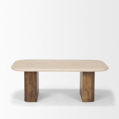 Mercana Symona Travertine and Mango Wood Rectangle Coffee Table