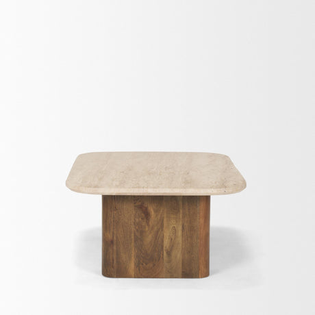 Mercana Symona Travertine and Mango Wood Rectangle Coffee Table
