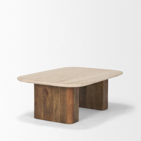 Mercana Symona Travertine and Mango Wood Rectangle Coffee Table