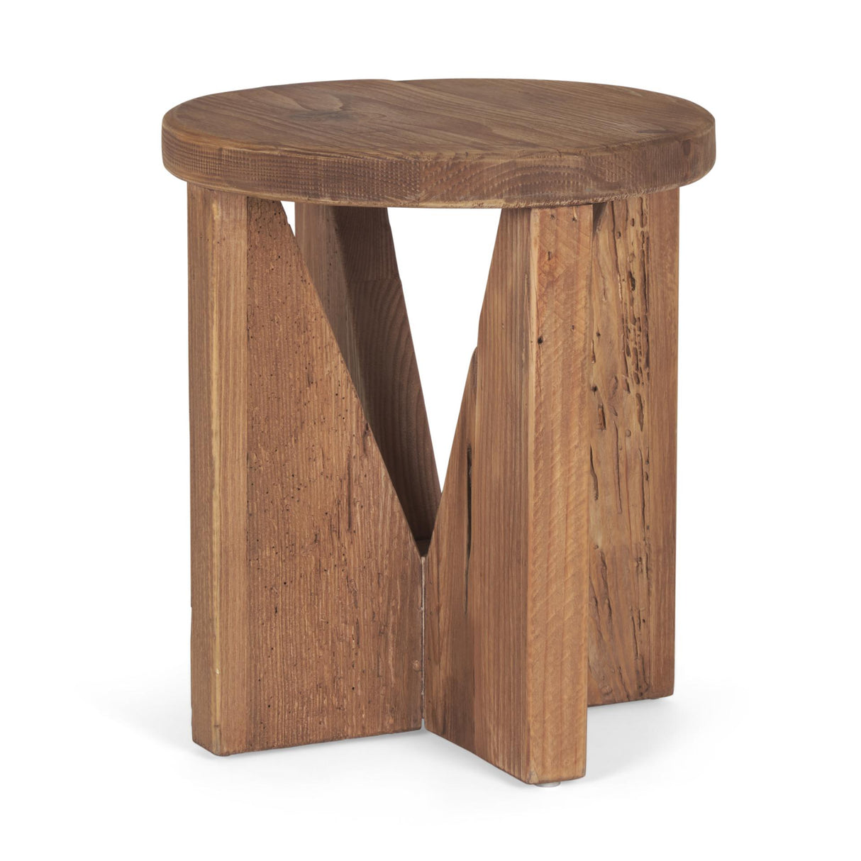 Mercana Tahlia Round Natural Brown Wood w/ Angled Legs Stool