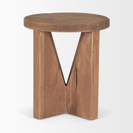 Mercana Tahlia Round Natural Brown Wood w/ Angled Legs Stool