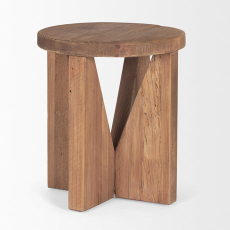 Mercana Tahlia Round Natural Brown Wood w/ Angled Legs Stool