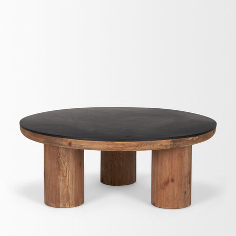 Mercana Tucson Natural Wood w/ Round Black Oak Top Coffee Table