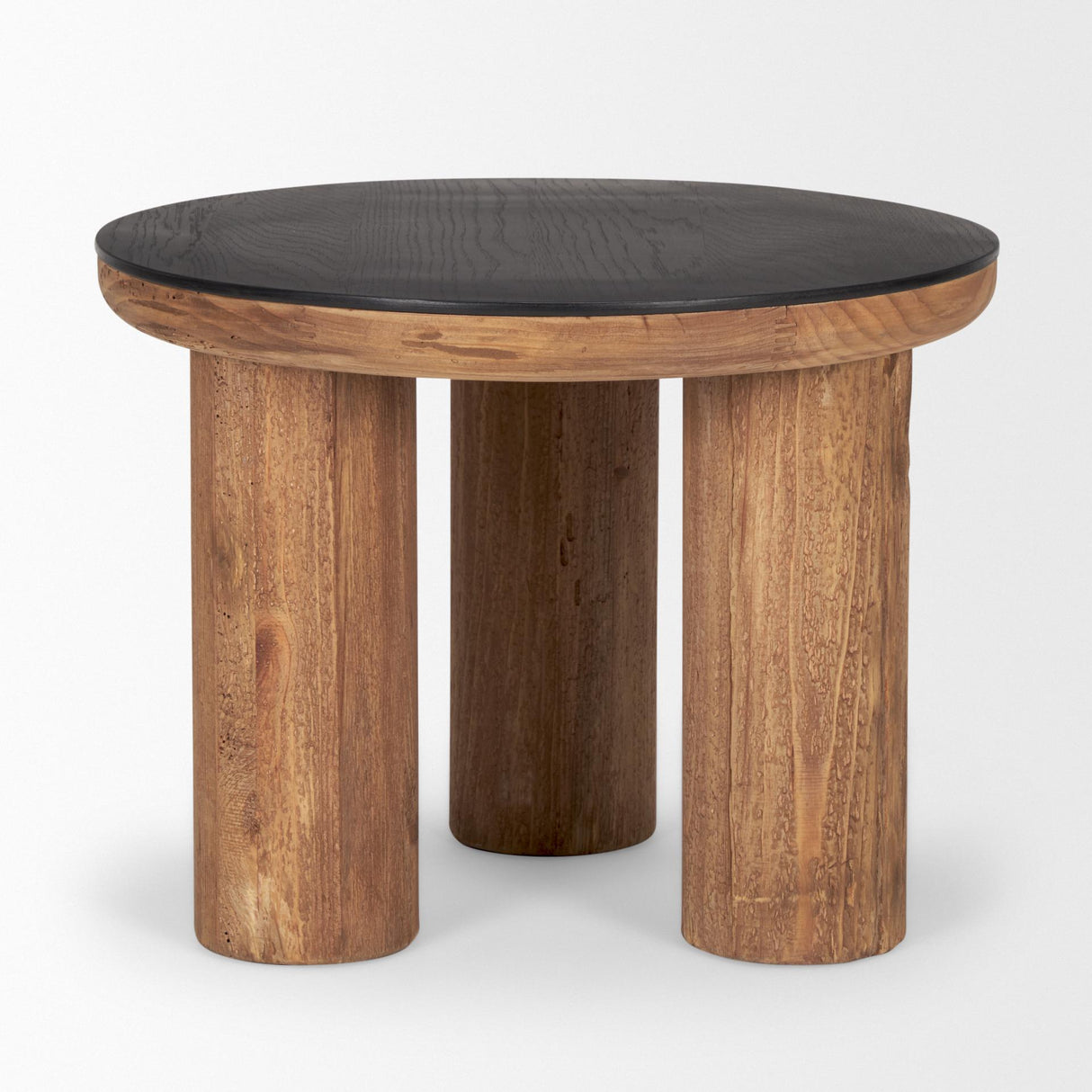 Mercana Tucson Natural Wood w/ Round Black Oak Top Side Table
