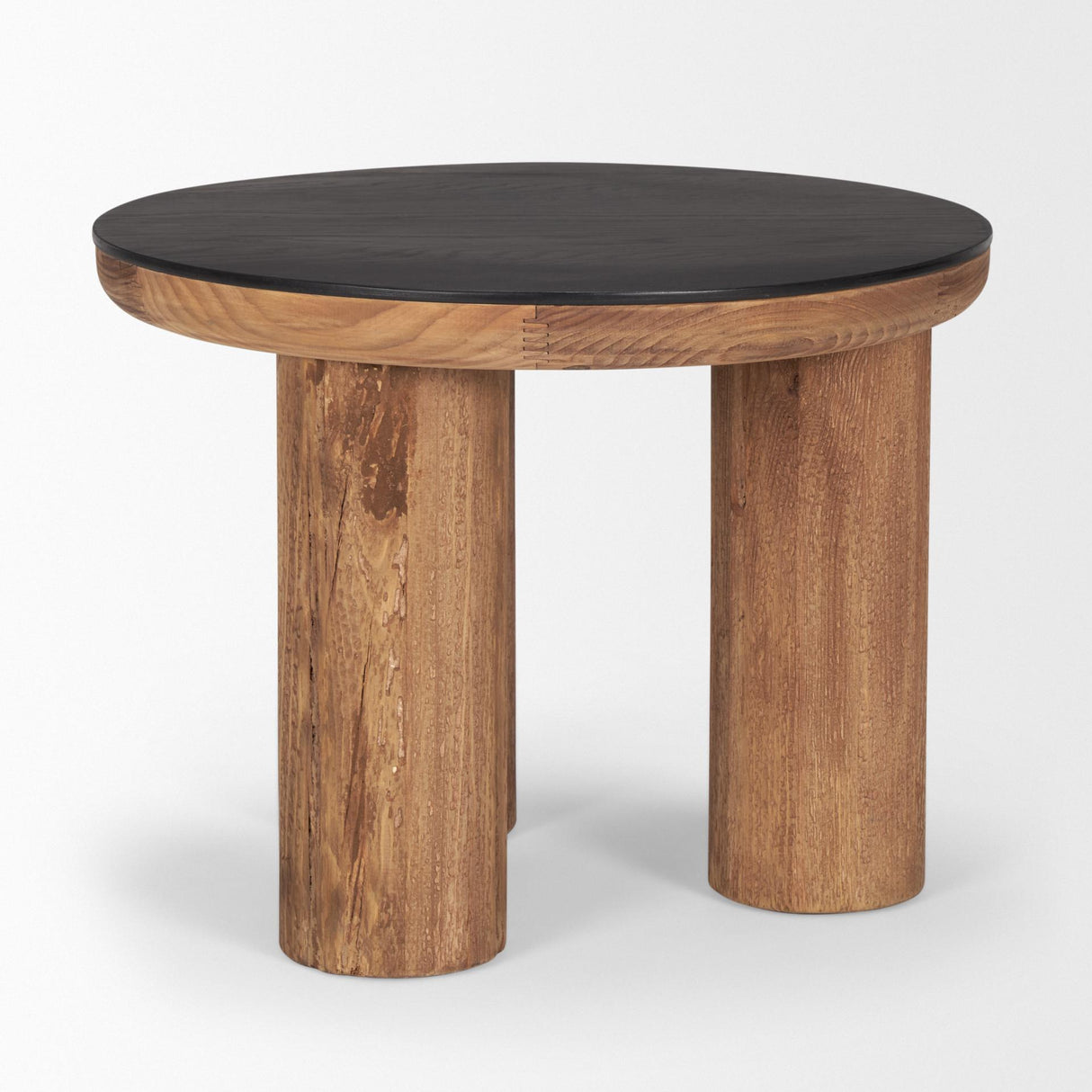 Mercana Tucson Natural Wood w/ Round Black Oak Top Side Table