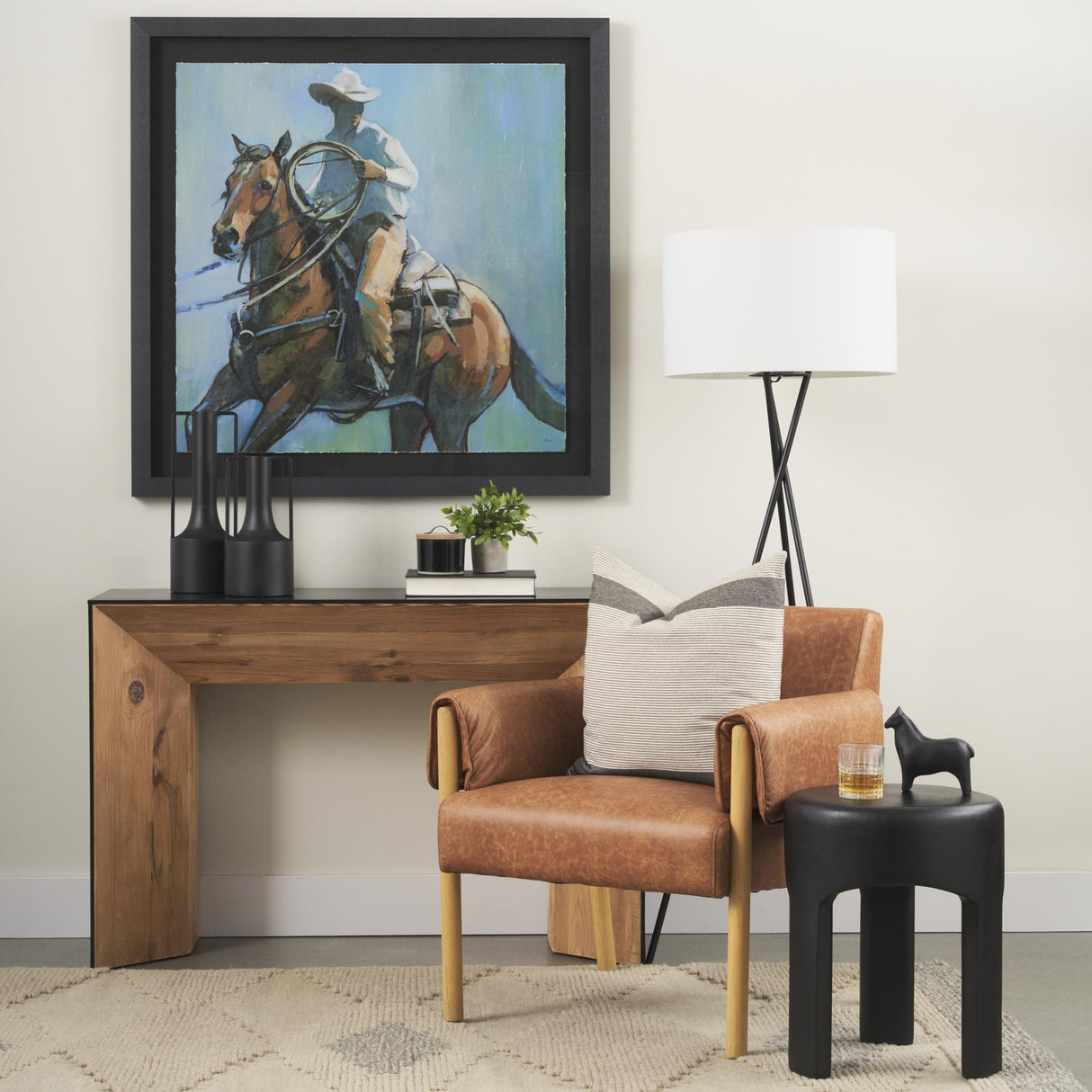 Mercana Tabor Natural Wood w/ Black Oak Waterfall Console Table