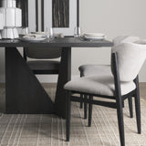 Mercana Tarro 84" Rectangular Textured Black Wood w/ Geometrical Base Dining Table