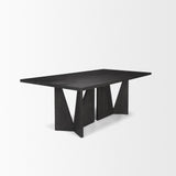 Mercana Tarro 84" Rectangular Textured Black Wood w/ Geometrical Base Dining Table