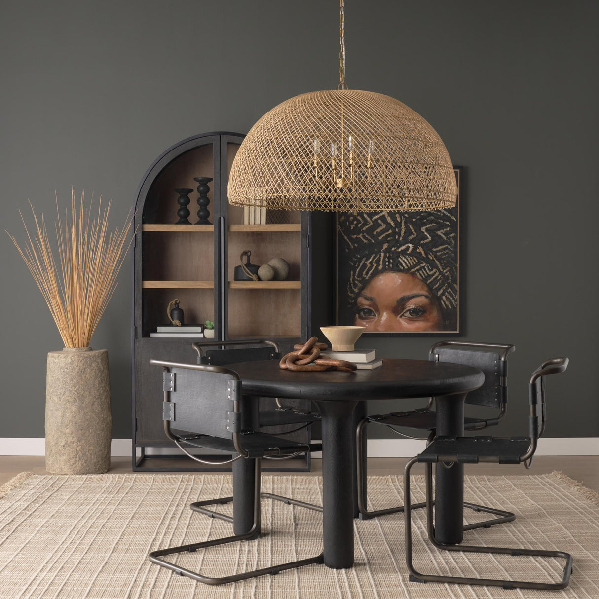 Mercana Thad 4-Light Natural Woven Rattan Dome Chandelier