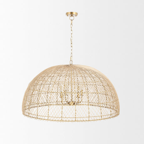 Mercana Thad 4-Light Natural Woven Rattan Dome Chandelier