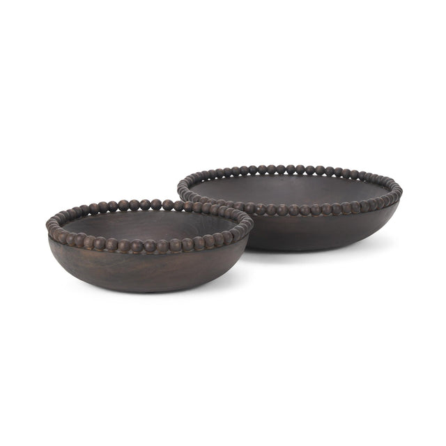 Mercana Wendell Dark Brown Wood w/ Wood Beads Round Bowls