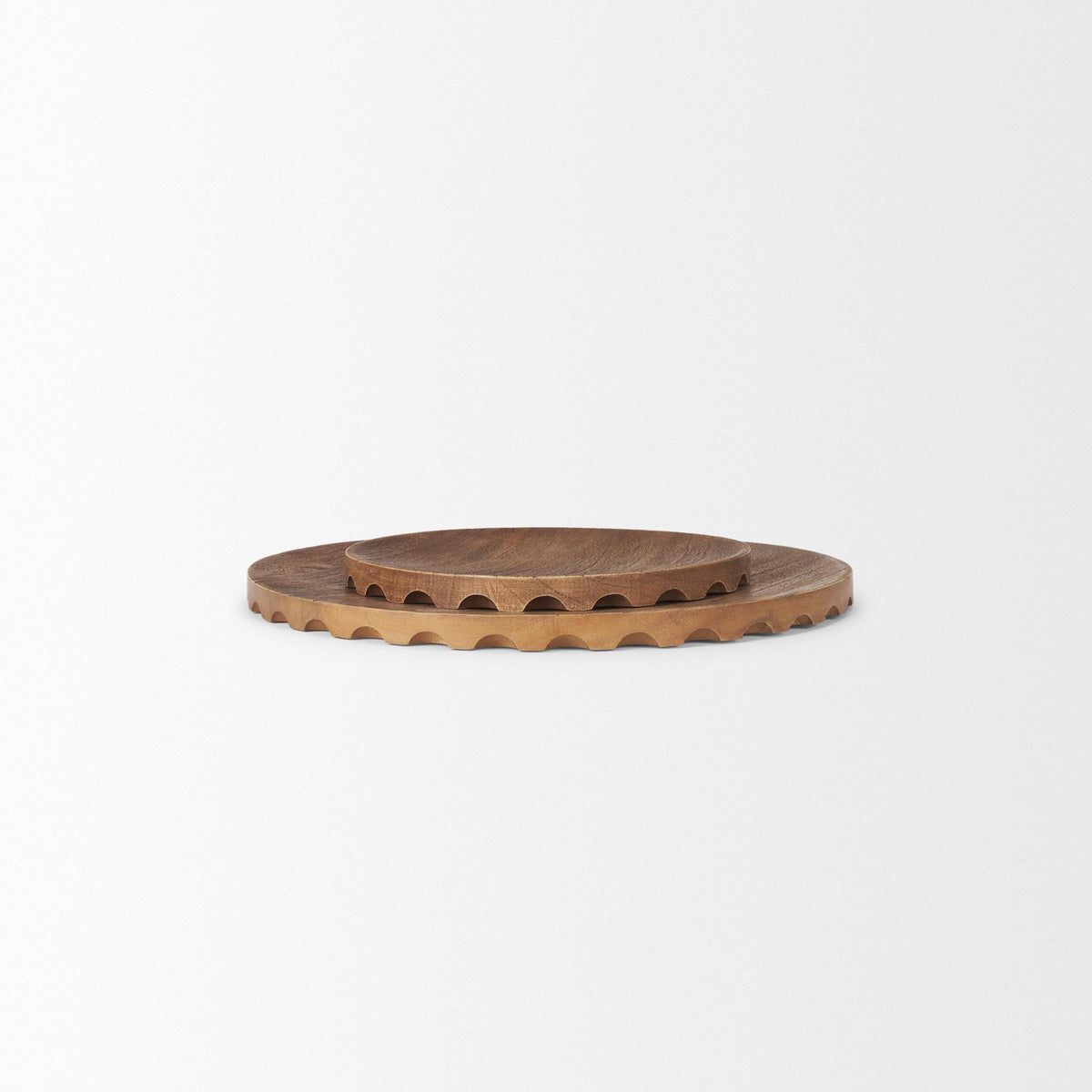 Mercana Waverly Round Light Brown Wood Scalloped Edged Trays